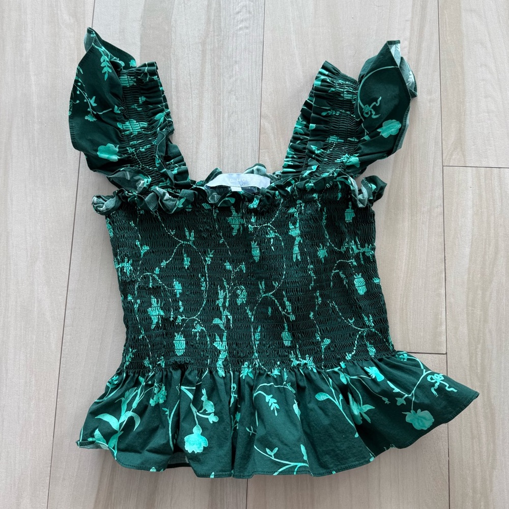 Hill House Teal Floral Smocked Top